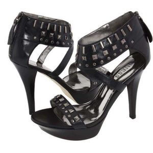 Guess ankle wrap platform sandal w/stud detail.10